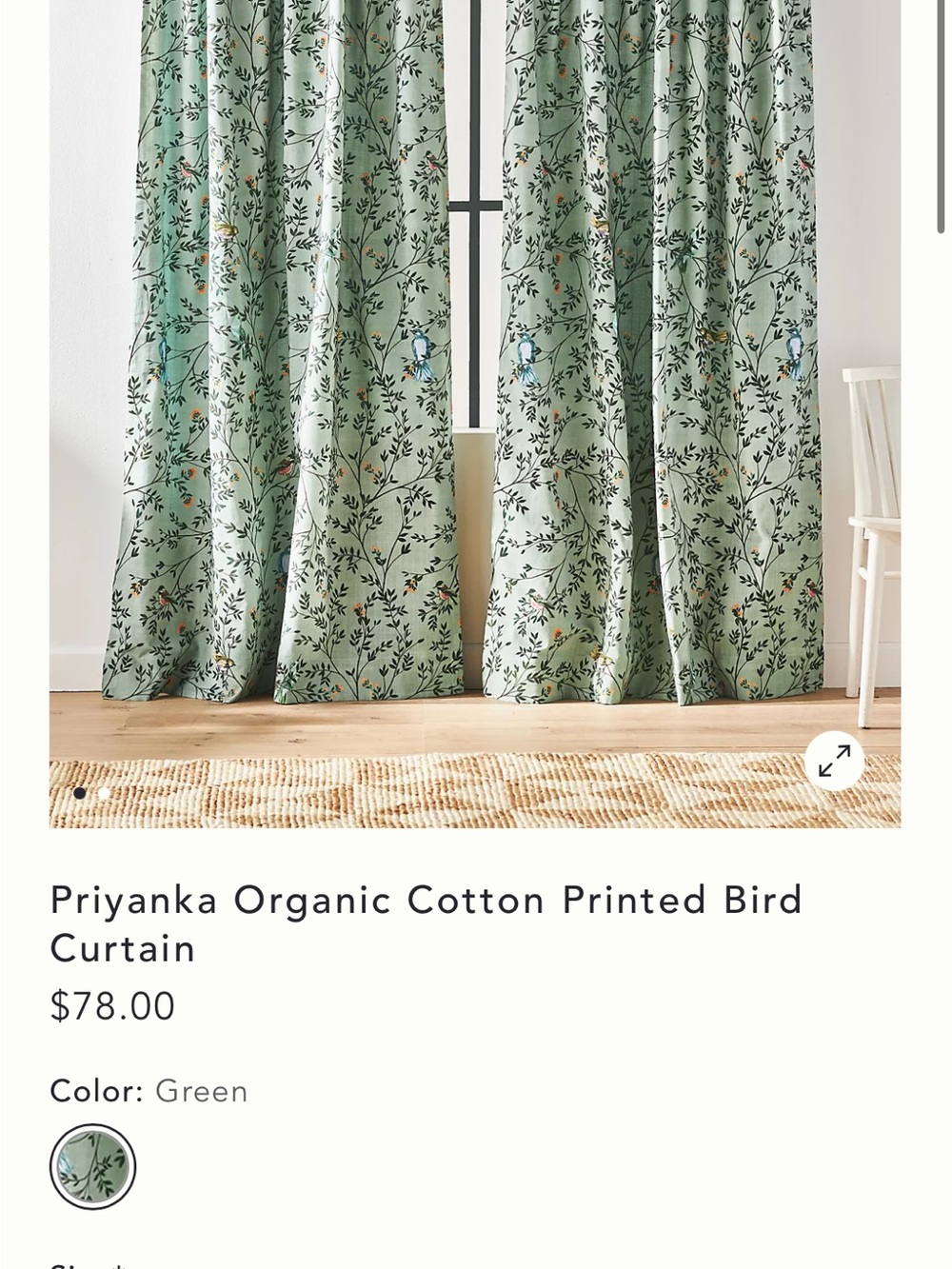 Organic Cotton Printed Bird Curtain Set- Pink